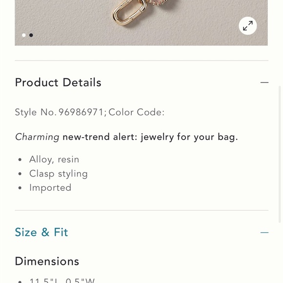 Anthropologie New With Tags Crystal Chain Bag Charm - Picture 3 of 4